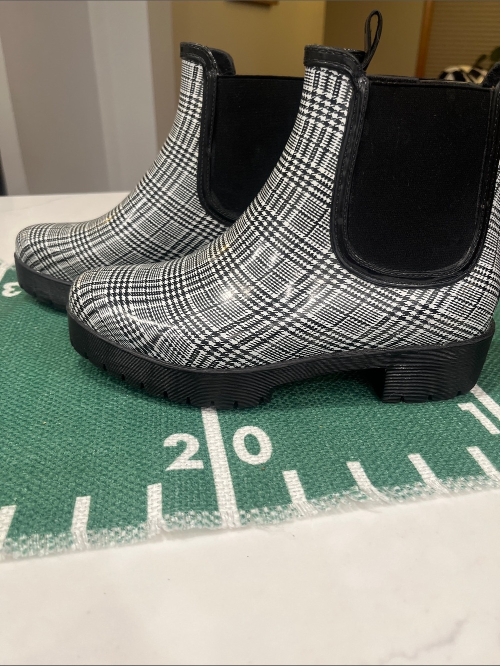 Jeffrey Campbell Black & White Plaid Chelsea Booties